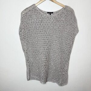 Eileen Fisher Open‎ Knit Sequin Cap Sleeve Tunic Top Holiday Womens Medium Gray